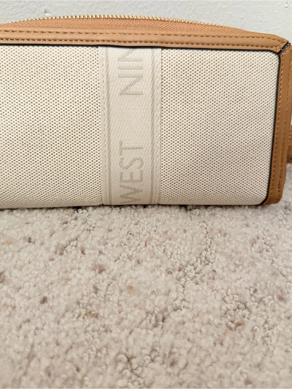 Nine West Cream and Tan Zip-Around Wristlet Wallet